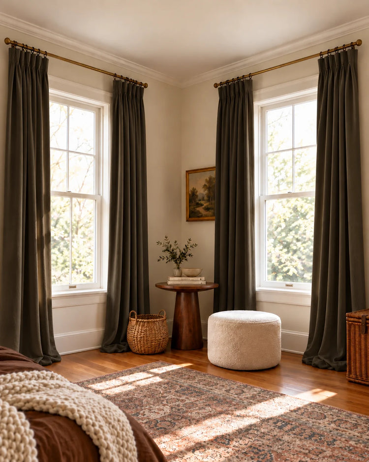 Moonlit 4 Layers Heavyweight Soundproof Thermal 100% Blackout Velvet Custom Curtain in Ebony, open curtains.