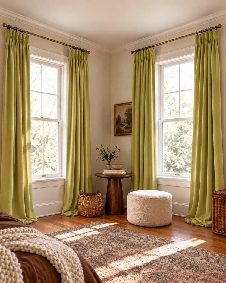 Moonlit 4 Layers Heavyweight Soundproof Thermal 100% Blackout Velvet Custom Curtain in Mustard, open curtains.