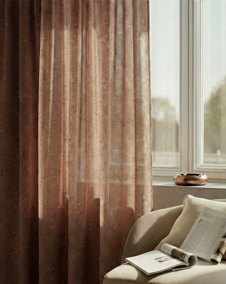 Amber Floral Patterned Sheer Custom Curtain