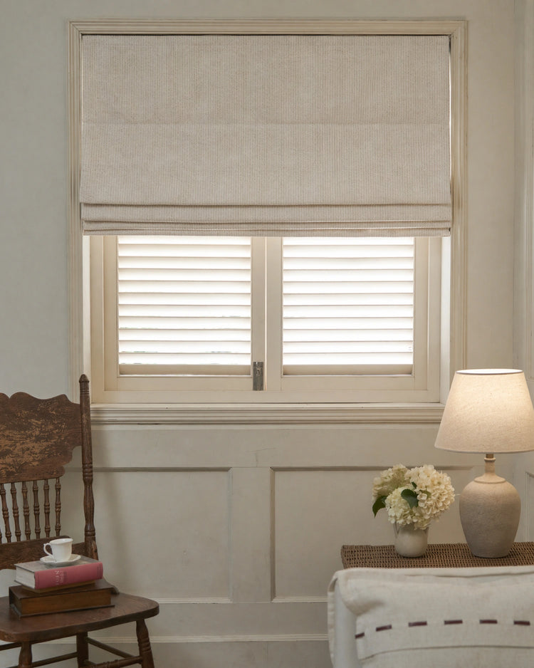 Liwa Flat Fold Linen Blend Striped Cordless Custom Roman Shade