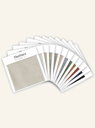 Set of color swatch cards labeled 'The Hues' on a white background