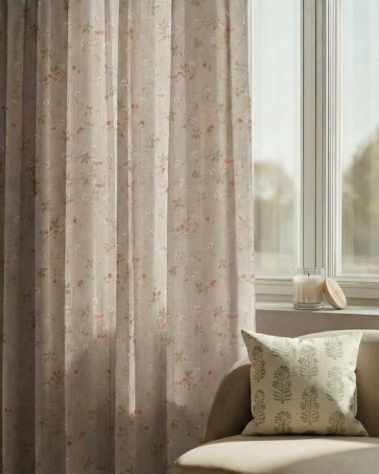 Whisper Linen Blend Floral Patterned Custom Curtain
