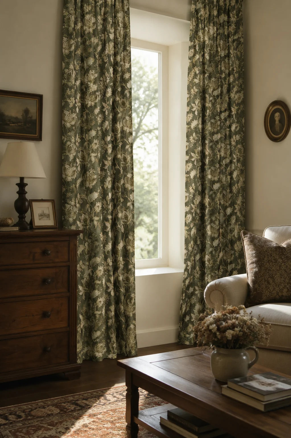 TheNottingHome x TheHues Cottage Bloom Linen Blend Floral Patterned Custom Curtain
