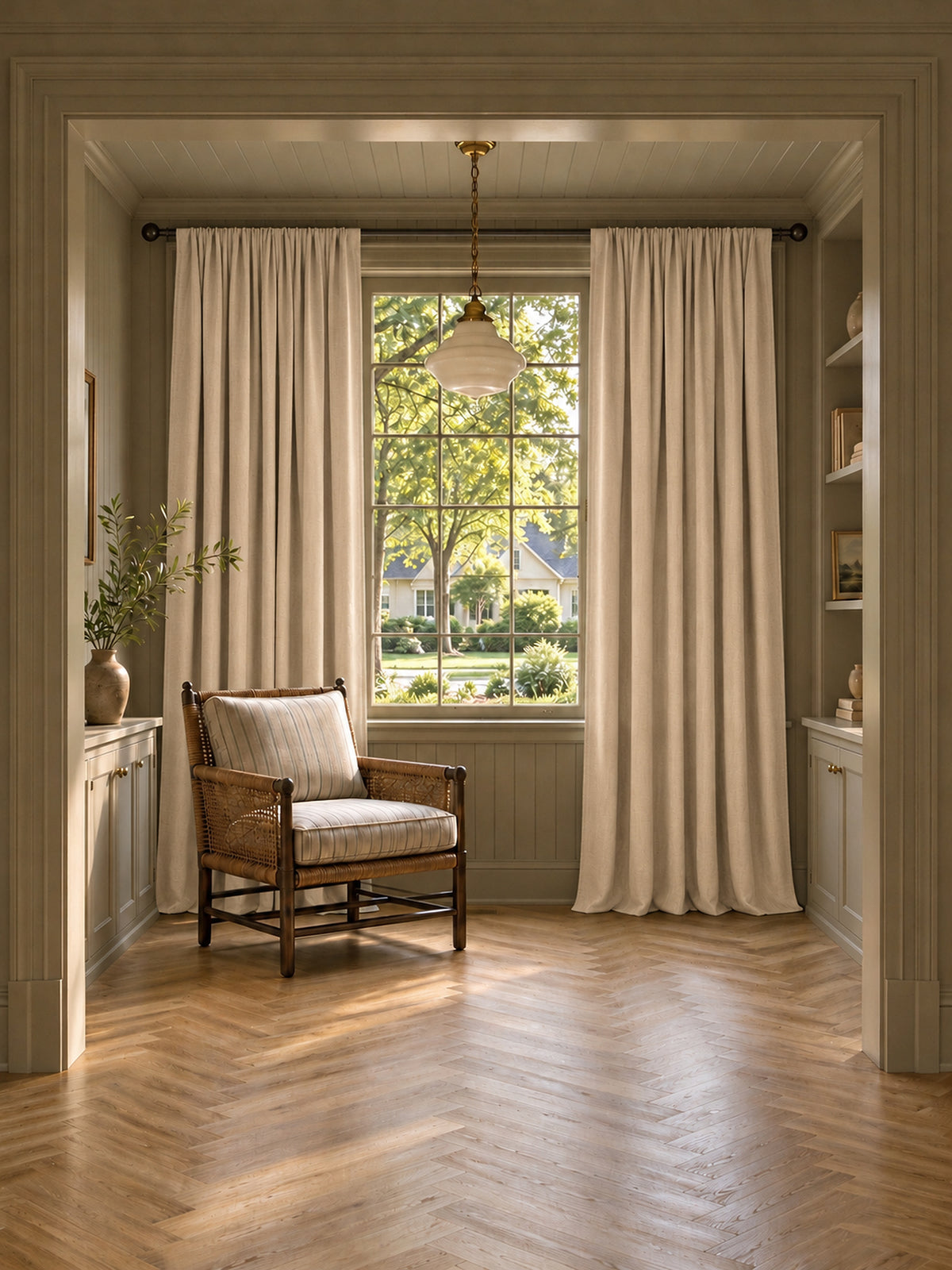 TheHues Cronin Linen Look Blackout Custom Curtain — Beige, image 1