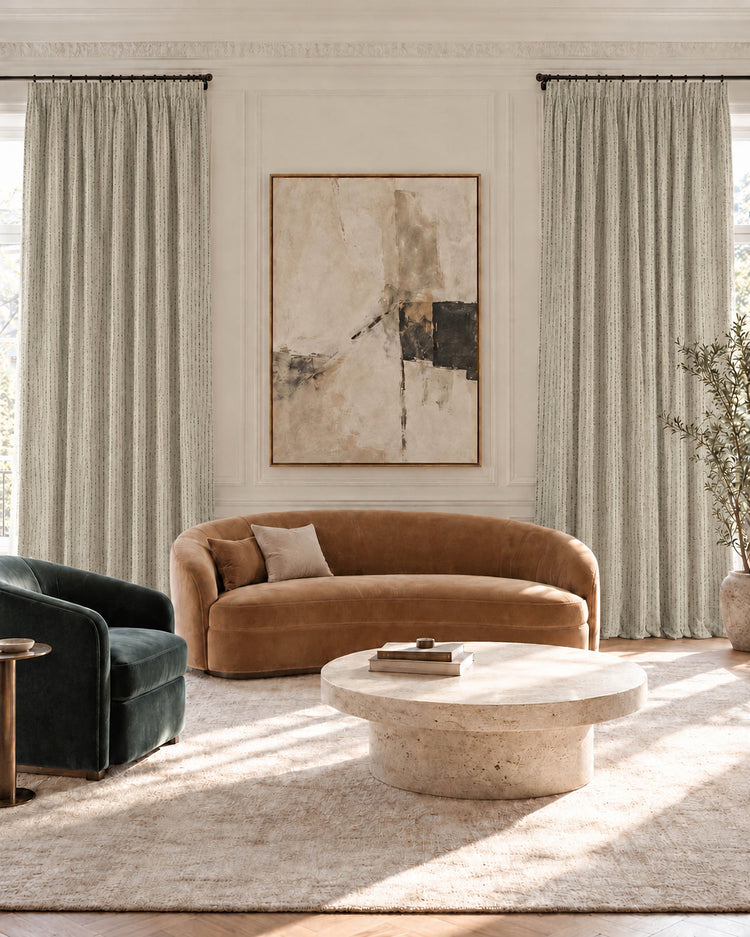 TheHues Liwa Linen Blend Patterned Custom Curtain — Dune, image 1