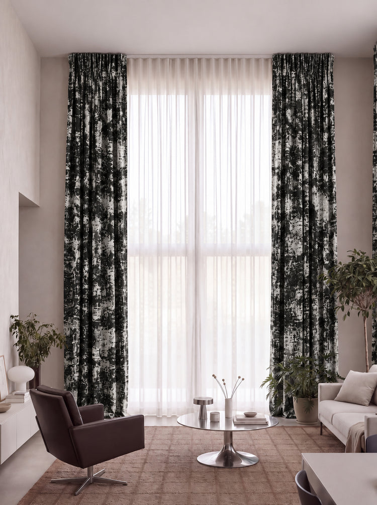 TheHues Mist 4 Layers Patterned Heavyweight Soundproof Thermal 100% Blackout Anti-Dust Custom Curtain — Black, image 1