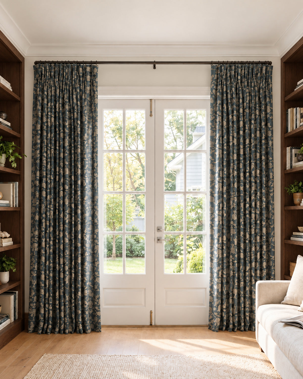 TheHues Seeker Linen Blend Floral Patterned Custom Curtain — Dark green, image 1