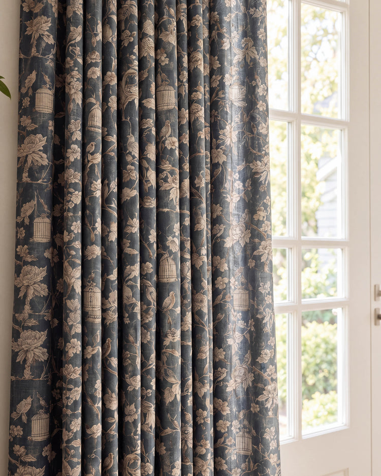 TheHues Seeker Linen Blend Floral Patterned Custom Curtain — Dark green, image 2