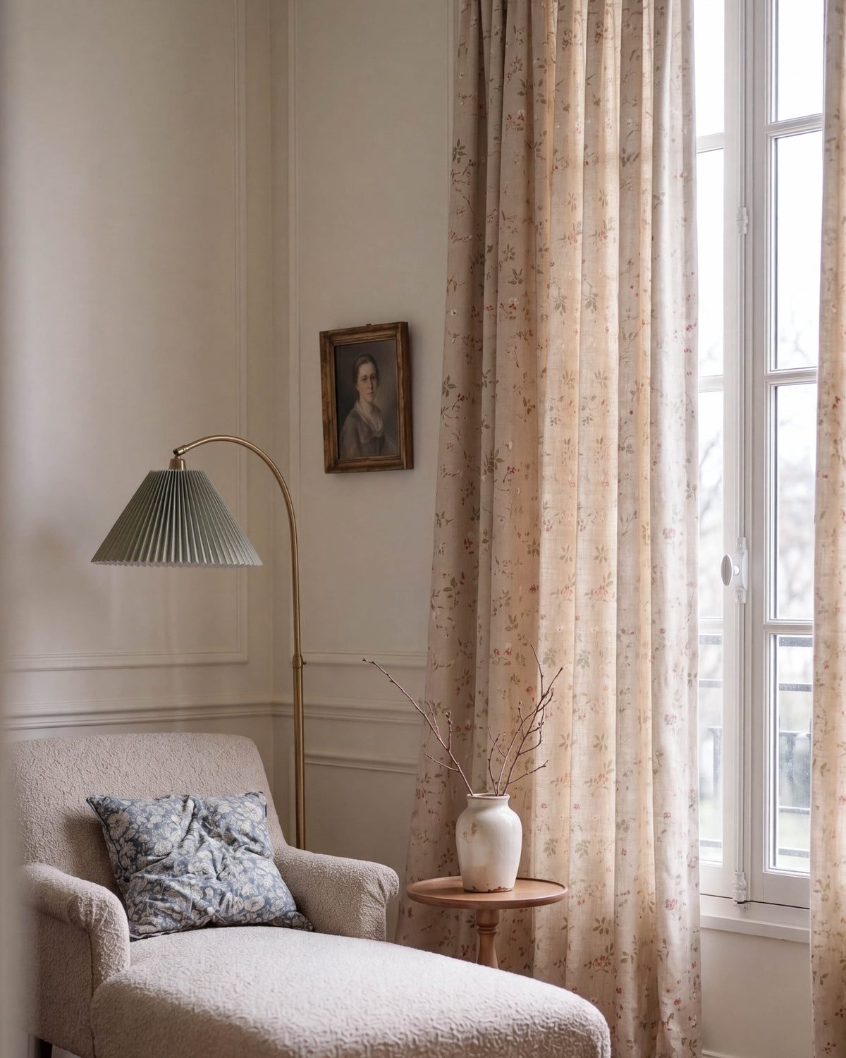 TheHues Whisper Linen Blend Floral Patterned Custom Curtain — Sienna, image 1