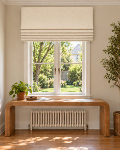 TheHues Zoe Flat Fold Linen Look Cordless Custom Roman Shade — Ivory White, image 1