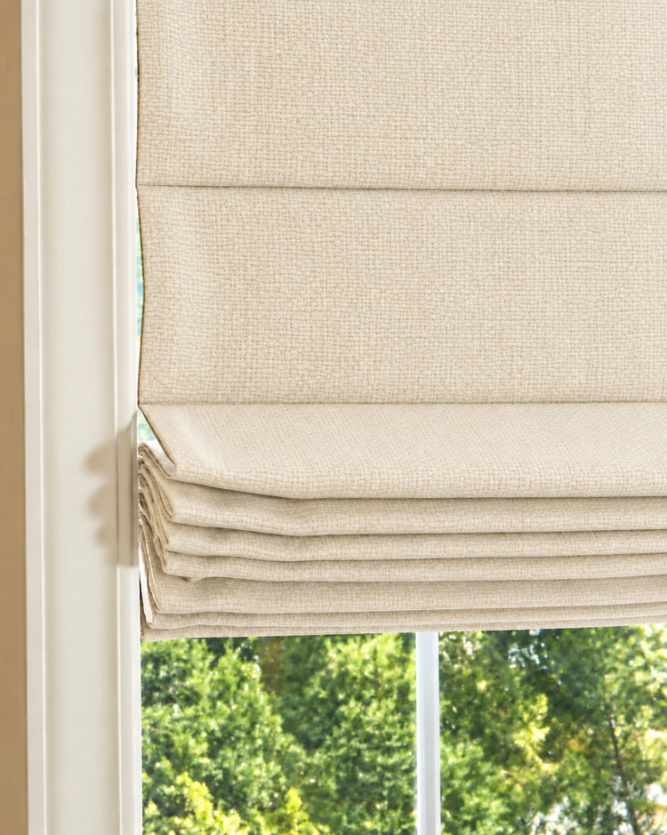 TheHues Zoe Flat Fold Linen Look Cordless Custom Roman Shade — Ivory White, image 2
