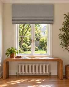 TheHues Zoe Flat Fold Linen Look Cordless Custom Roman Shade — Silver Grey, image 1