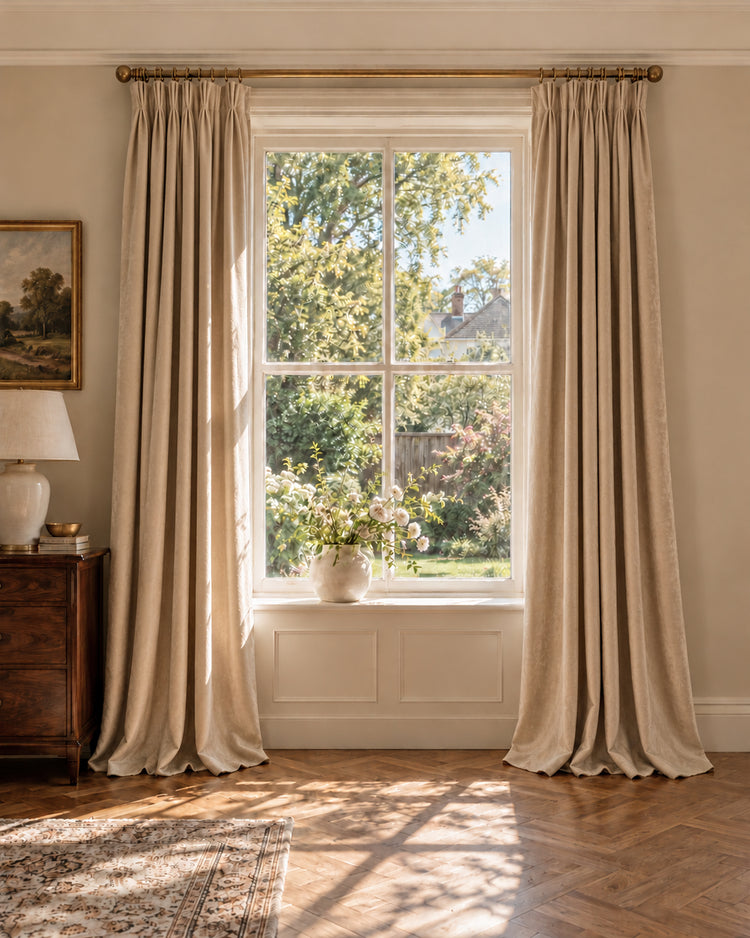 TheHues Glimmer 4 Layers Linen Blend Lightweight Soundproof Thermal Blackout Anti-Dust Textured Custom Curtain — Glimmer, image 1