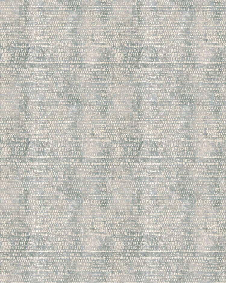 Close-up of Pebbles Foil Printed Velvet custom curtain fabric, featuring shimmering light gray pebble pattern on a muted blue-gray velvet.