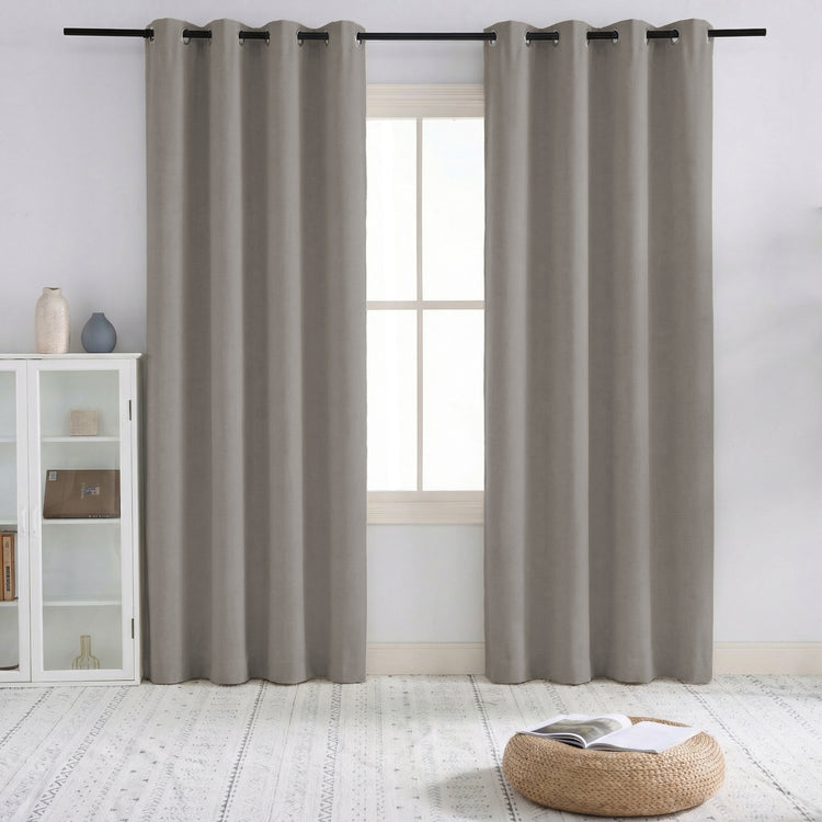 Sophisticated Sally 4-layer 100% blackout linen blend custom curtains for optimal light control & privacy, showing elegant pleats.