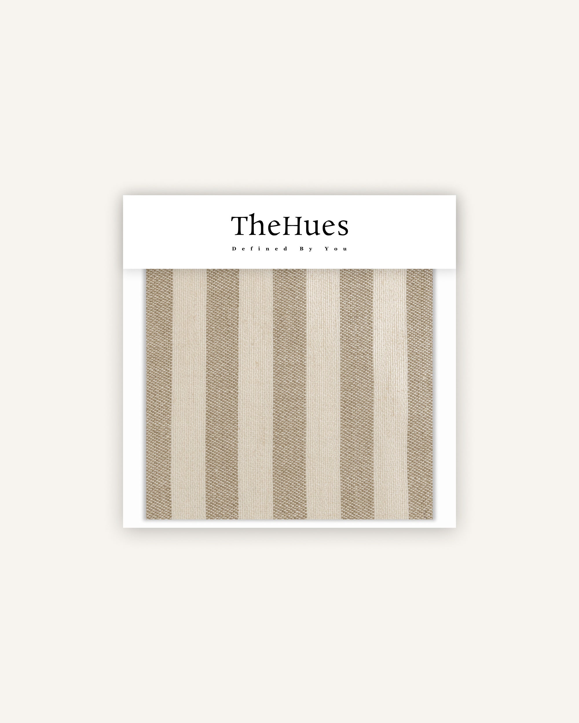 Milano Linen Blend Striped Fabric Swatch with cream and tan textured vertical stripes for custom window treatments.