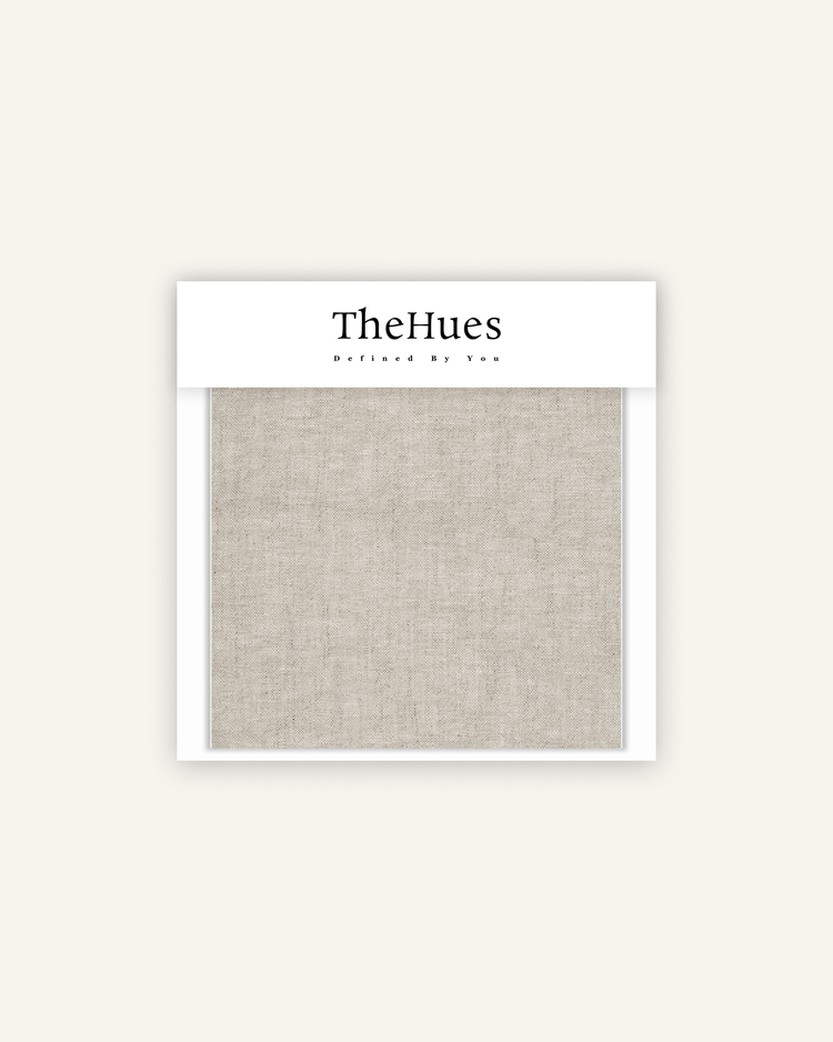 Close-up of Tahiti 100% pure linen fabric swatch in natural beige, ideal for custom drapery and elegant window treatments.