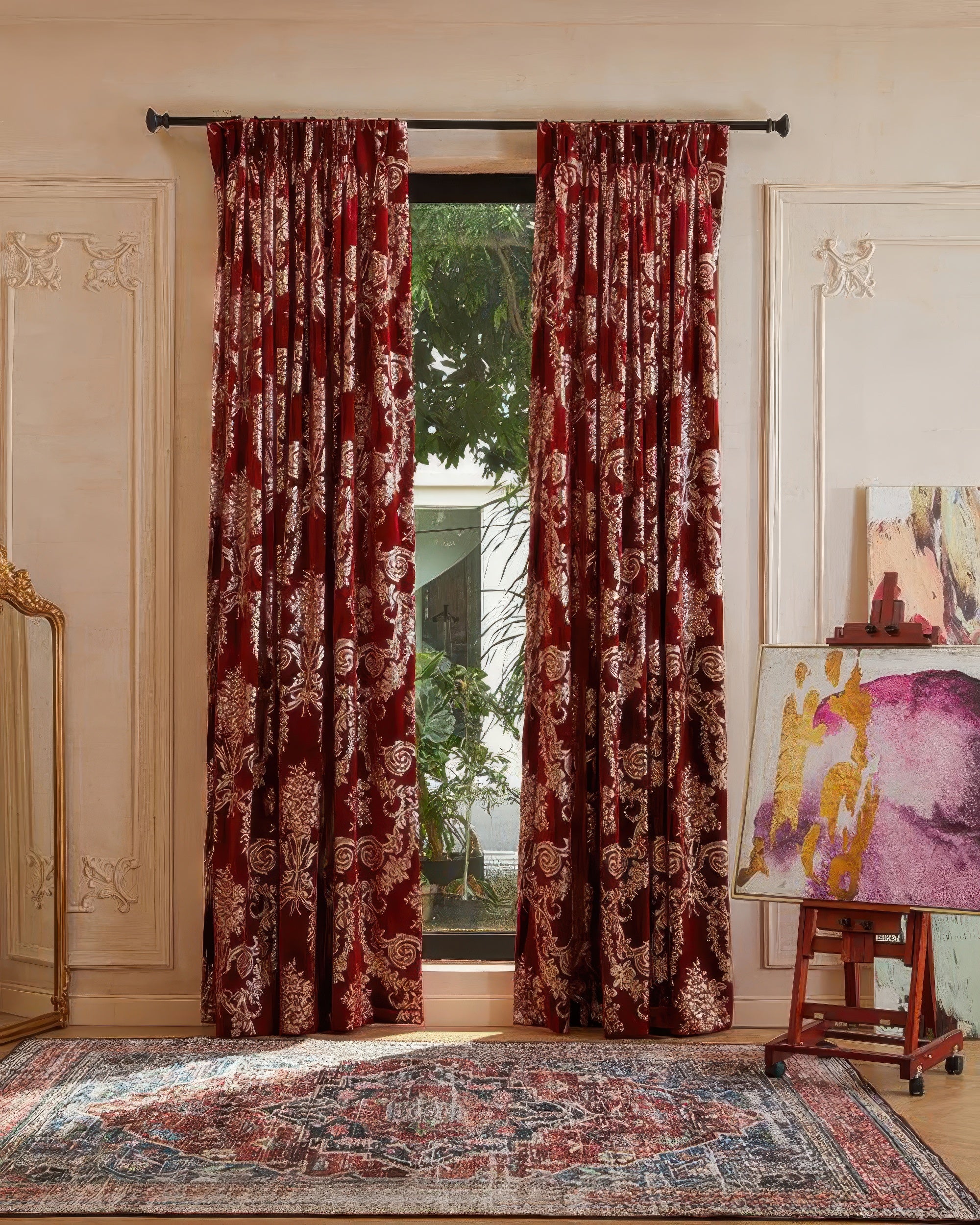 Tuscany Foil Printed Velvet Floral Patterned Custom Curtain | Designed in Italy
