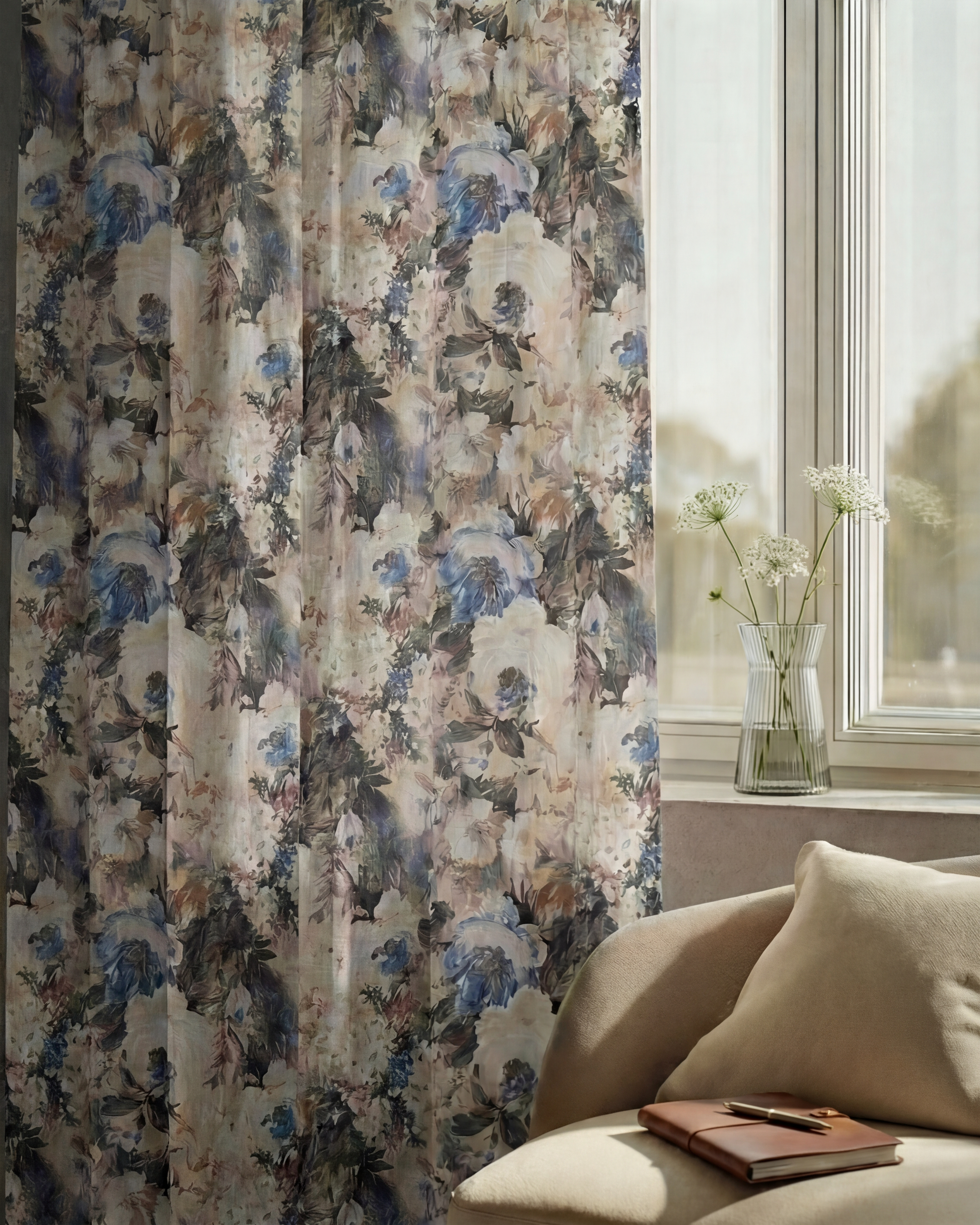 Canvas Floral Patterned Custom Curtain