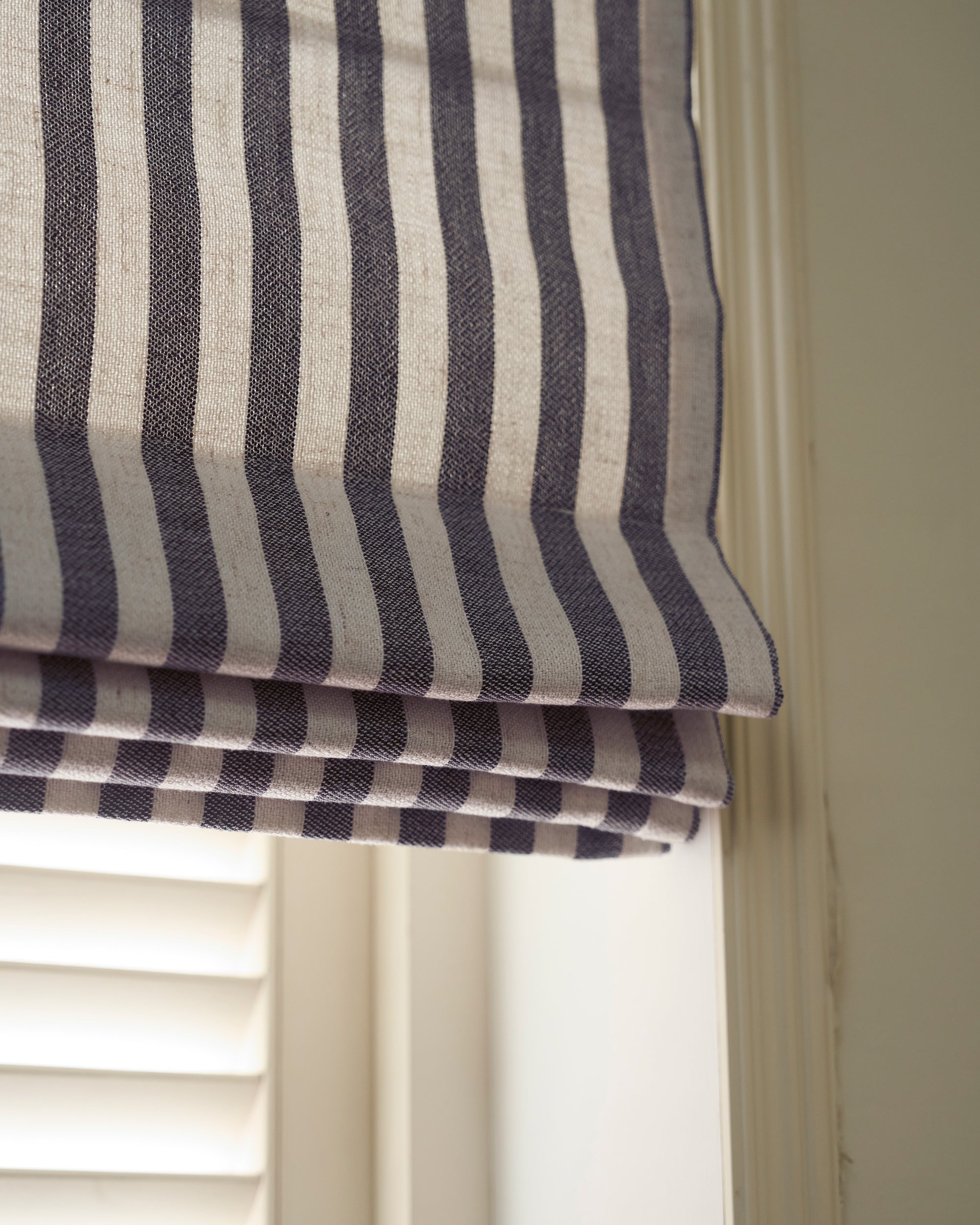 Milano Flat Fold Linen Blend Striped Custom Roman Shade
