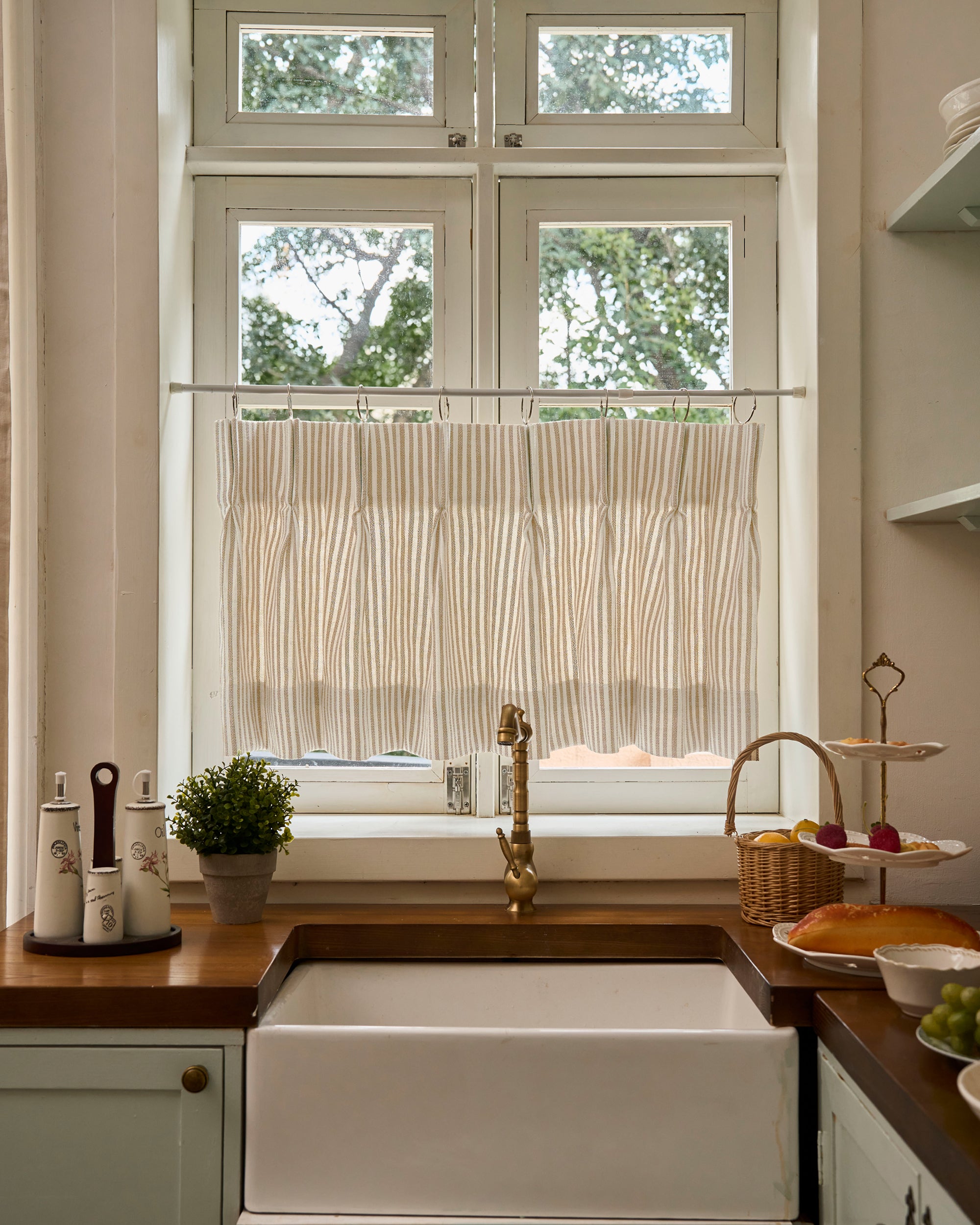 Milo Linen Blend Striped Custom Cafe Curtain