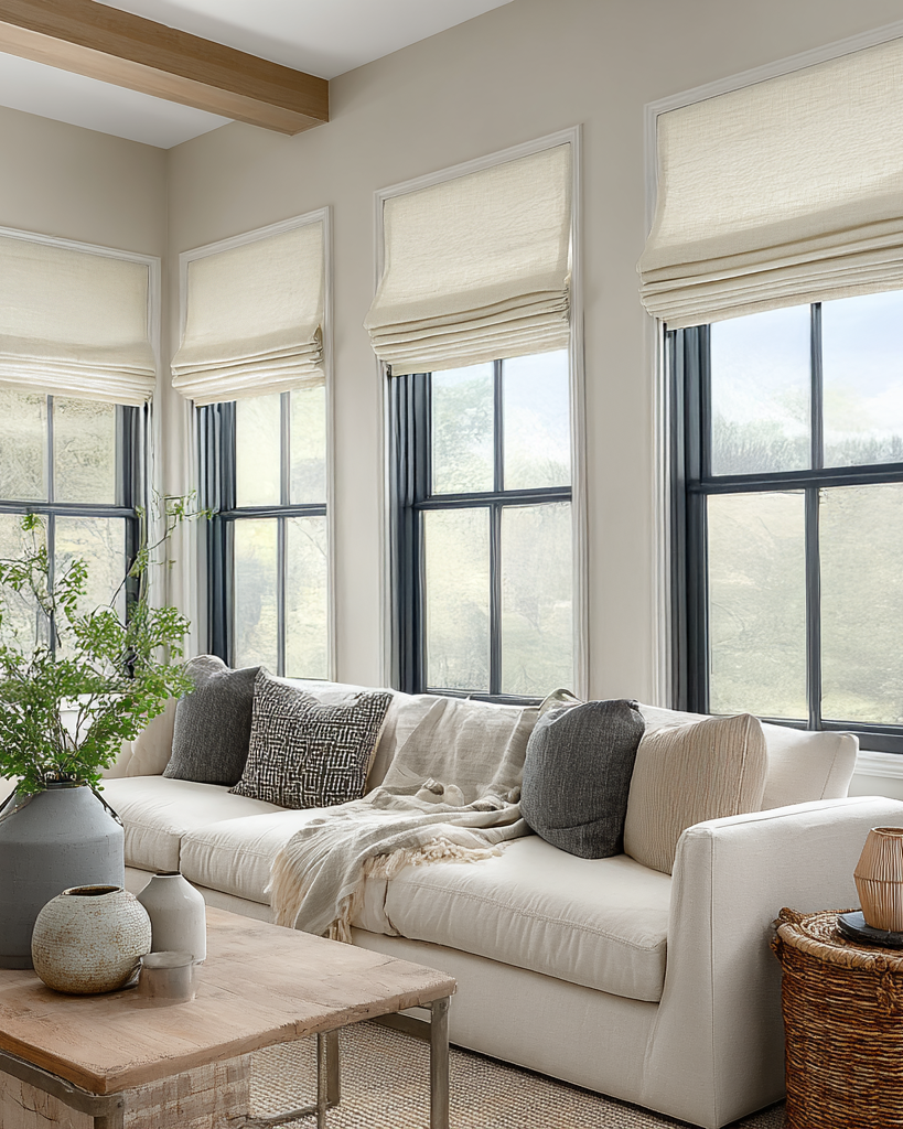 Zoe Flat Fold Linen Look Custom Roman Shade - TheHues