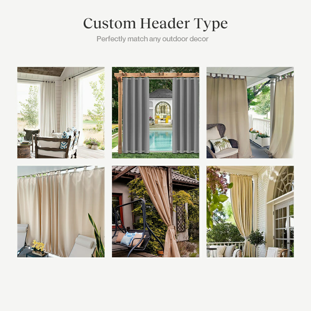 Custom Size Shadingcraft Waterpr4of Velcro Loop Outdoor Curtains - 90% Sun Pr4tection sold - Pack of 2