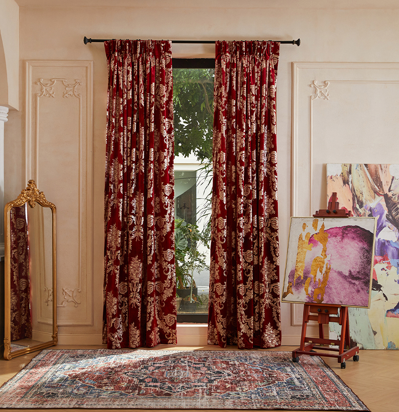 Tuscany Foil Printed Velvet Floral Patterned Custom Curtain | Designed in Italy